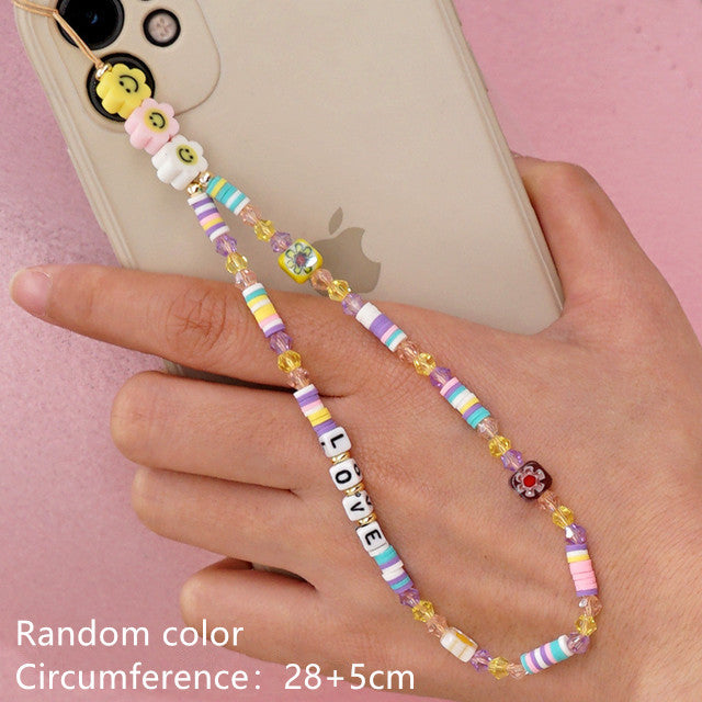 HANGZHI 2021 New Colorful Acrylic Bead Smile Mobile Phone Chain CellPhone Strap Anti-Lost Lanyard For Women Summer Jewelry