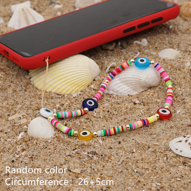HANGZHI 2021 New Colorful Acrylic Bead Smile Mobile Phone Chain CellPhone Strap Anti-Lost Lanyard For Women Summer Jewelry