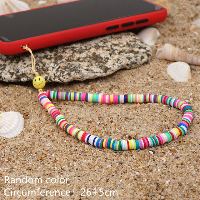 HANGZHI 2021 New Colorful Acrylic Bead Smile Mobile Phone Chain CellPhone Strap Anti-Lost Lanyard For Women Summer Jewelry