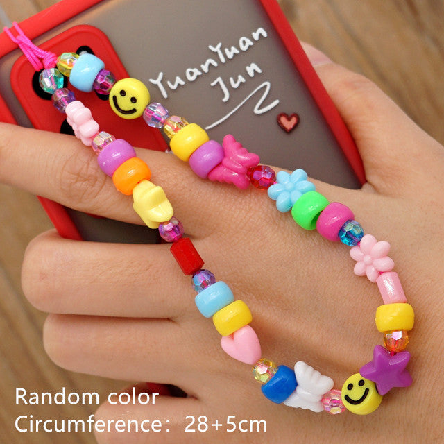 HANGZHI 2021 New Colorful Acrylic Bead Smile Mobile Phone Chain CellPhone Strap Anti-Lost Lanyard For Women Summer Jewelry
