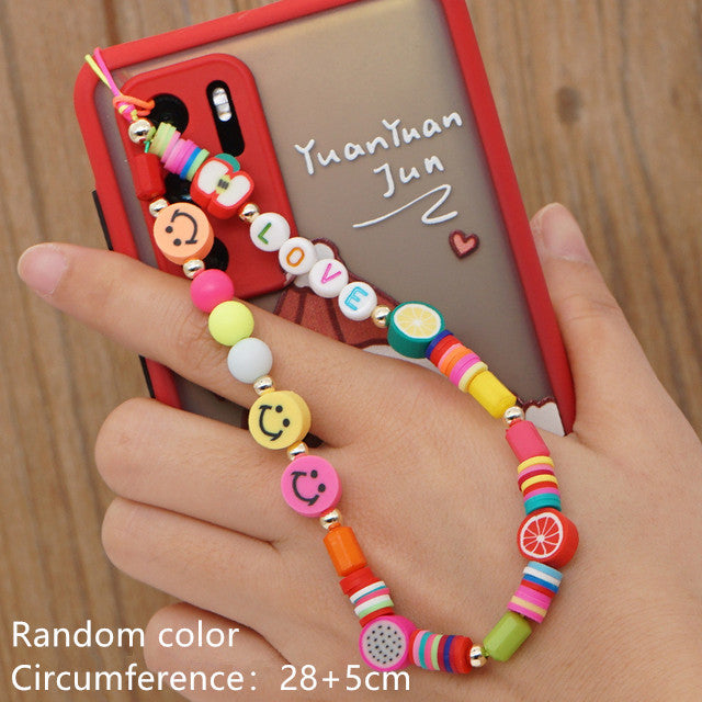 HANGZHI 2021 New Colorful Acrylic Bead Smile Mobile Phone Chain CellPhone Strap Anti-Lost Lanyard For Women Summer Jewelry