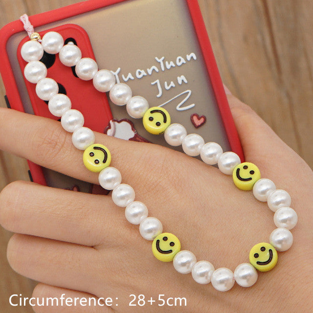 HANGZHI 2021 New Colorful Acrylic Bead Smile Mobile Phone Chain CellPhone Strap Anti-Lost Lanyard For Women Summer Jewelry