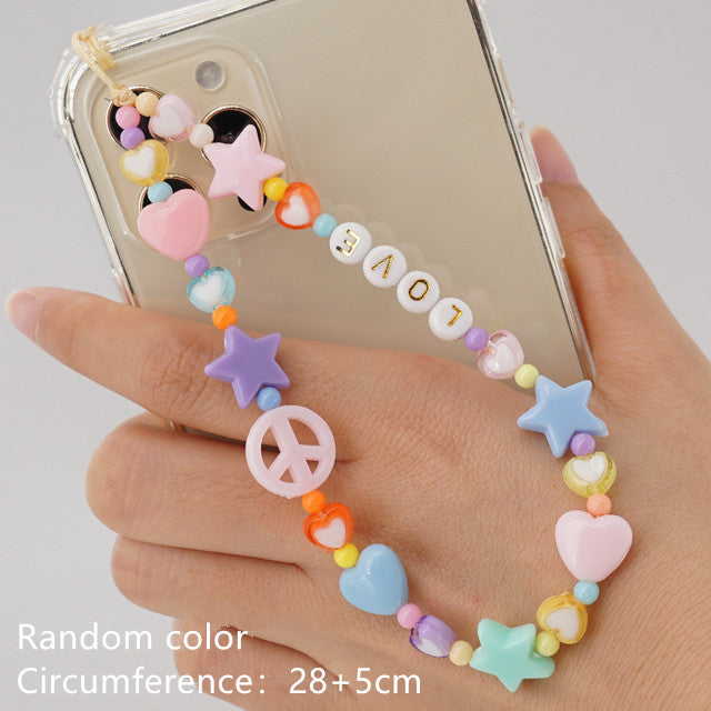 HANGZHI 2021 New Colorful Acrylic Bead Smile Mobile Phone Chain CellPhone Strap Anti-Lost Lanyard For Women Summer Jewelry