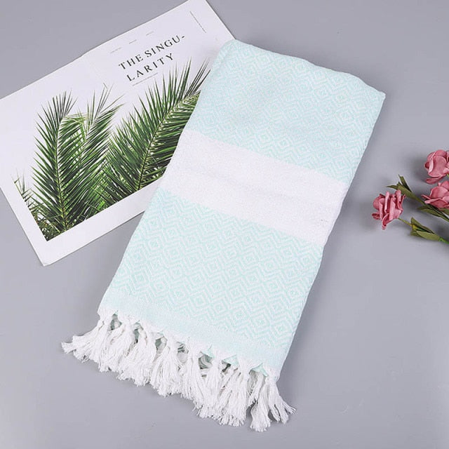 Turkish Beach Towel Sports Sauna Tassel Shawls for Women Outdoor Sunscreen Pahom Manta for Female