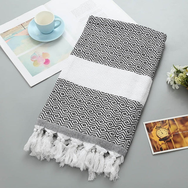 Turkish Beach Towel Sports Sauna Tassel Shawls for Women Outdoor Sunscreen Pahom Manta for Female