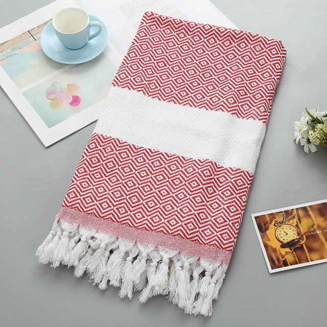 Turkish Beach Towel Sports Sauna Tassel Shawls for Women Outdoor Sunscreen Pahom Manta for Female
