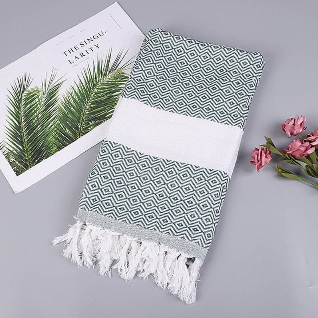 Turkish Beach Towel Sports Sauna Tassel Shawls for Women Outdoor Sunscreen Pahom Manta for Female