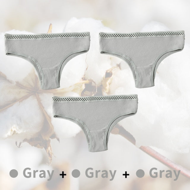 3PCS/Set G-string Panties Cotton Sexy Panties UnderpantsThong Solid Color Women's Underwear Pantys Intimates Lingerie Briefs