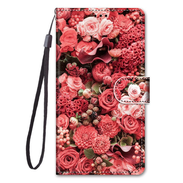Fashion Flower Phone Case For Xiaomi Redmi Note 4 4X 4A 5 5A 6 6A 7 7A 8 8A 8T Pro 3S GO Flip Leather Stand Book Cover Back Etui