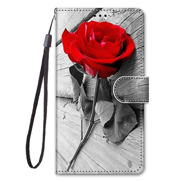 Fashion Flower Phone Case For Xiaomi Redmi Note 4 4X 4A 5 5A 6 6A 7 7A 8 8A 8T Pro 3S GO Flip Leather Stand Book Cover Back Etui