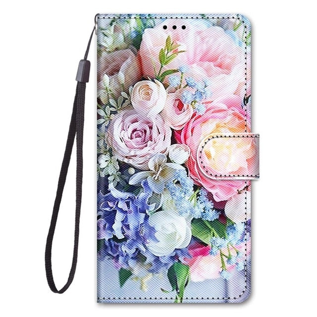 Fashion Flower Phone Case For Xiaomi Redmi Note 4 4X 4A 5 5A 6 6A 7 7A 8 8A 8T Pro 3S GO Flip Leather Stand Book Cover Back Etui