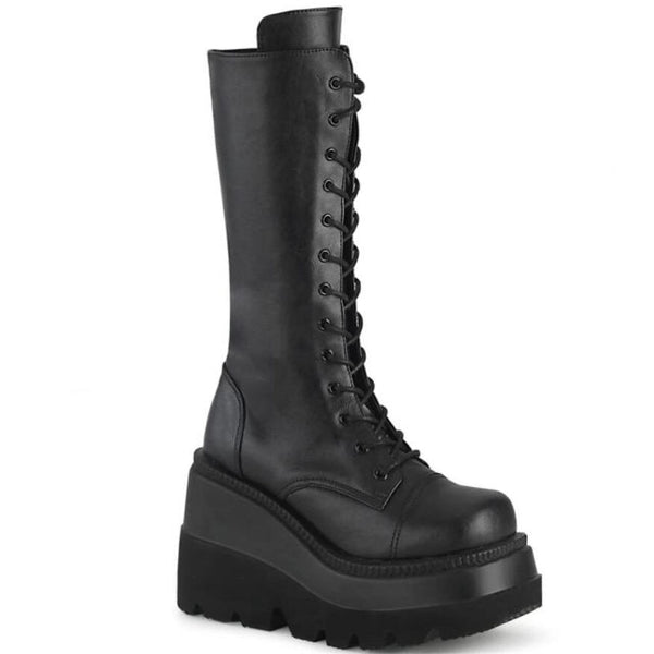 2021 Big Size 43 Gothic Style Black Wedges High Heels Platform Trendy Cool Autumn Winter Motorcycles Boots Shoes Women Footwear