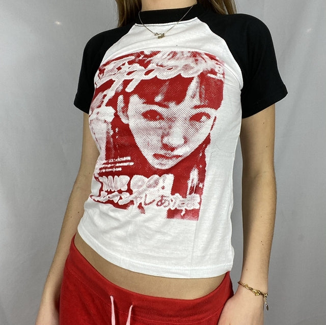 E-girl Gothic Print T-shirt Women Long Sleeve Slim Fit Crop Top Y2K Aesthetic Spring Autumn Sweats Tees Top Harajuku Streetwear
