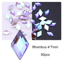 50/100pcs Nail Shaped Drill Rhinestones Parts Crystal Drop Rhombus Arrow Colorful Flatback Stones 3D Gems Nails Art Decoration