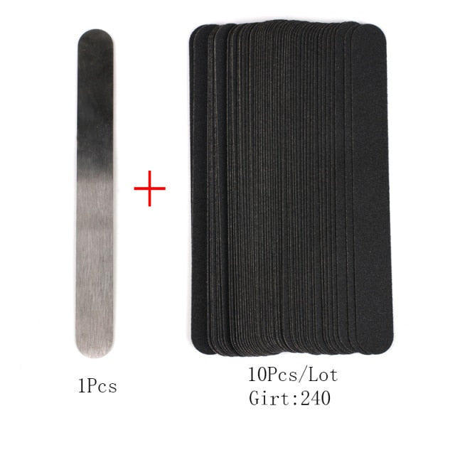 Straight Replacement Nail File 100/180/240 10pcs Grey/Black Removable SandPaper With Stainless Steel Handle Metal Sanding Files