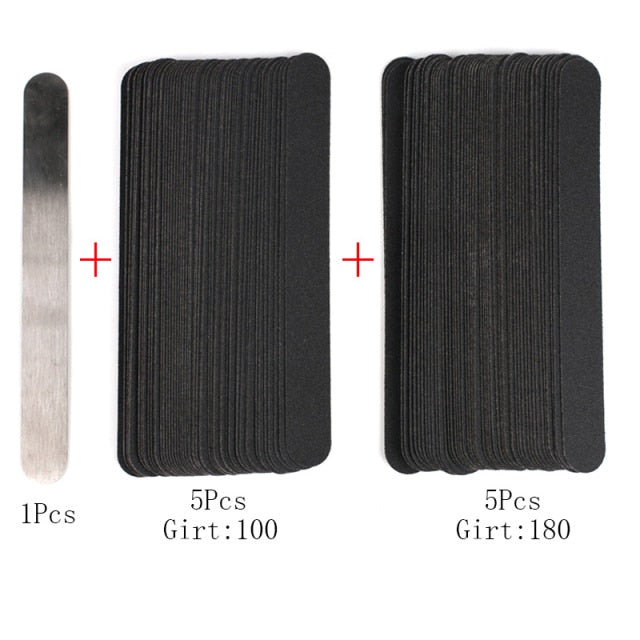 Straight Replacement Nail File 100/180/240 10pcs Grey/Black Removable SandPaper With Stainless Steel Handle Metal Sanding Files