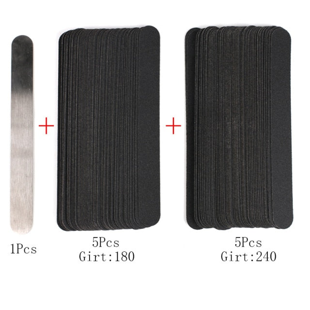 Straight Replacement Nail File 100/180/240 10pcs Grey/Black Removable SandPaper With Stainless Steel Handle Metal Sanding Files