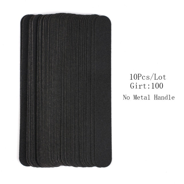 Straight Replacement Nail File 100/180/240 10pcs Grey/Black Removable SandPaper With Stainless Steel Handle Metal Sanding Files