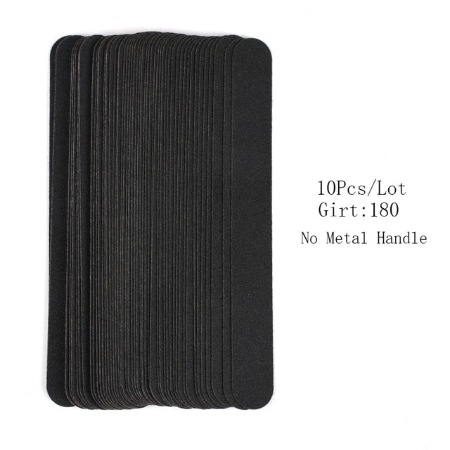 Straight Replacement Nail File 100/180/240 10pcs Grey/Black Removable SandPaper With Stainless Steel Handle Metal Sanding Files