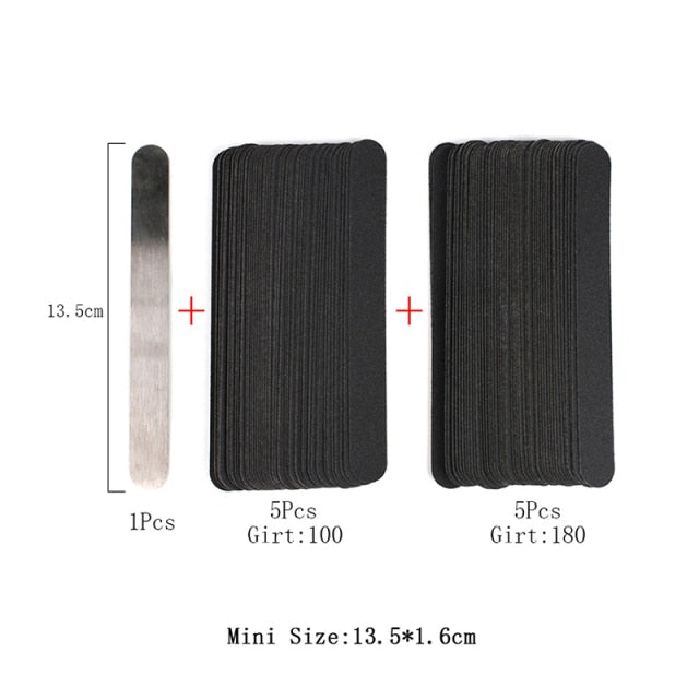 Straight Replacement Nail File 100/180/240 10pcs Grey/Black Removable SandPaper With Stainless Steel Handle Metal Sanding Files