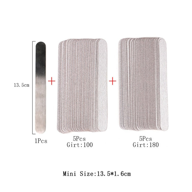 Straight Replacement Nail File 100/180/240 10pcs Grey/Black Removable SandPaper With Stainless Steel Handle Metal Sanding Files