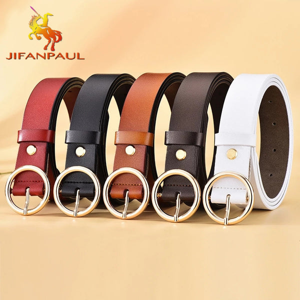 The New Classic Retro Fashion All-Match Leather Light Body Round Buckle Simple Circle Pin Belts For Women Fashion Jeans Female