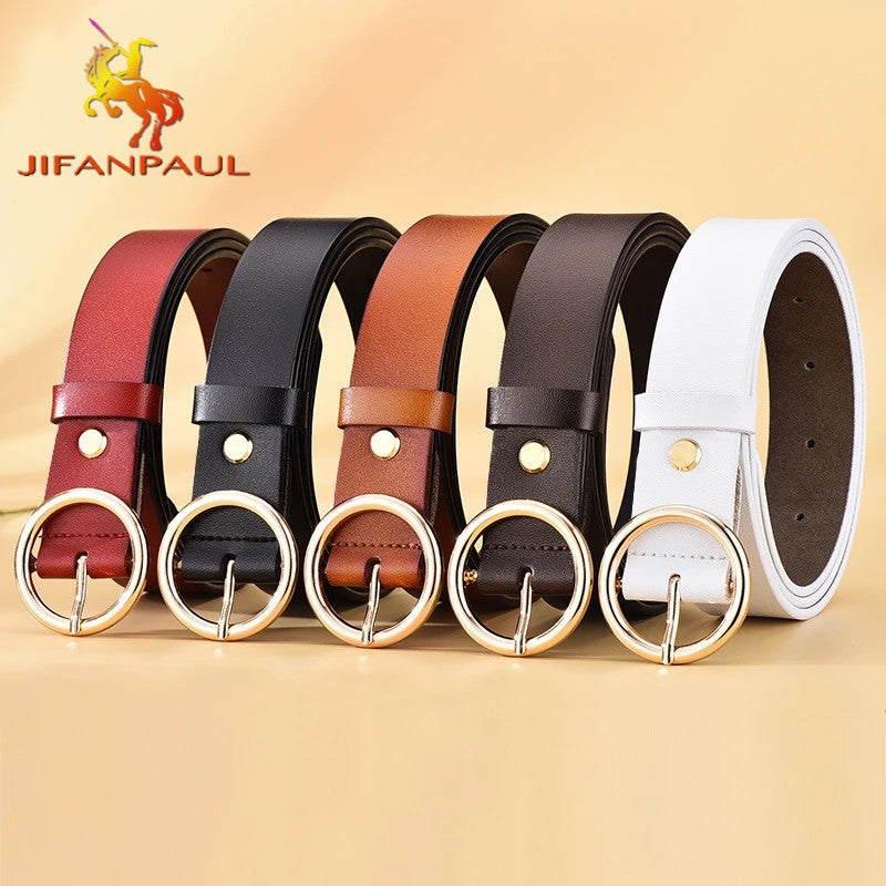 The New Classic Retro Fashion All-Match Leather Light Body Round Buckle Simple Circle Pin Belts For Women Fashion Jeans Female