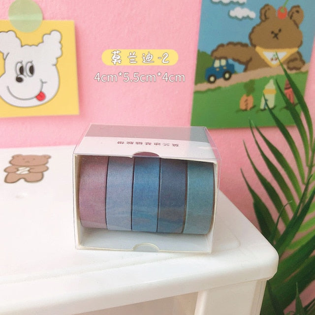 5Rolls/box Solid Color Washi Tape Set Decorative Masking Tape Cute Scrapbooking Adhesive Tape School Stationery Supplies