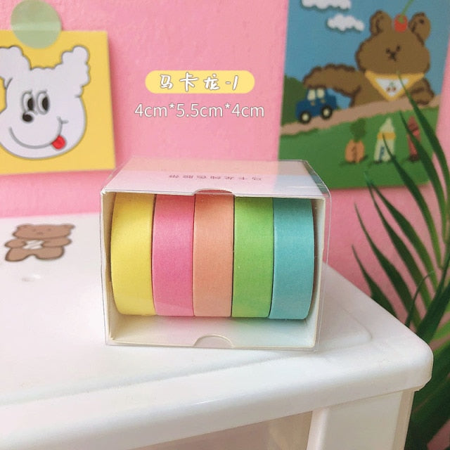 5Rolls/box Solid Color Washi Tape Set Decorative Masking Tape Cute Scrapbooking Adhesive Tape School Stationery Supplies