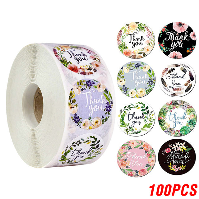100-500pcs Thank You Round Sticker Scrapbook Envelope Seal Sticker Gift Flower Decoration Stationery Label Sticker