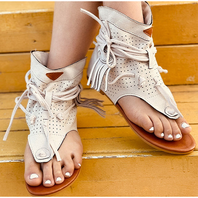 Women's Sandals 2021 Retro Gladiator Ladies Clip Toe Vintage Boots Casual Tassel Rome Fashion Summer Woman Shoes Female New