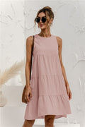 2021 Summer Women Vest Dress Cotton O-Neck Sleeveless Solid Midi Dress Stitching Large Swing Casual Loose Sundress Vestidos