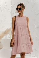 2021 Summer Women Vest Dress Cotton O-Neck Sleeveless Solid Midi Dress Stitching Large Swing Casual Loose Sundress Vestidos