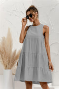 2021 Summer Women Vest Dress Cotton O-Neck Sleeveless Solid Midi Dress Stitching Large Swing Casual Loose Sundress Vestidos