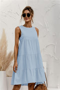 2021 Summer Women Vest Dress Cotton O-Neck Sleeveless Solid Midi Dress Stitching Large Swing Casual Loose Sundress Vestidos