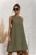 2021 Summer Women Vest Dress Cotton O-Neck Sleeveless Solid Midi Dress Stitching Large Swing Casual Loose Sundress Vestidos