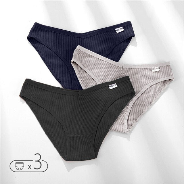 FINETOO Women's Panties Women's Cotton Briefs Female Underpants V Waist Brief Underwear Plus Size Pantys Lingerie M-4XL 3PCS/Set