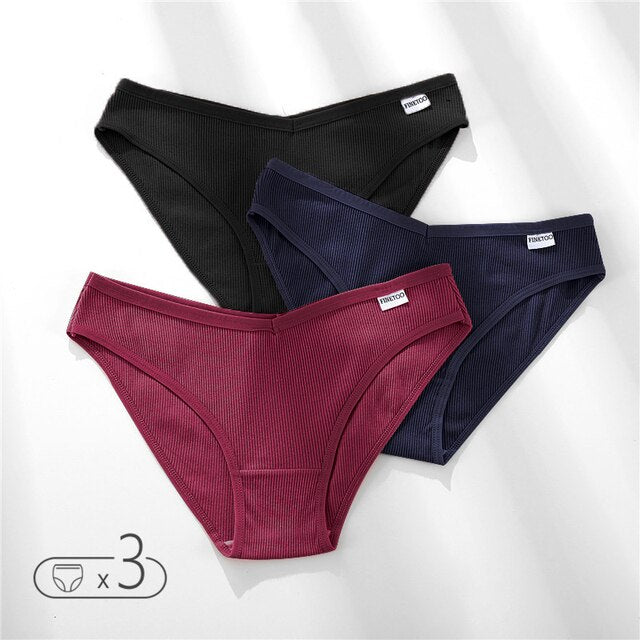 FINETOO Women's Panties Women's Cotton Briefs Female Underpants V Waist Brief Underwear Plus Size Pantys Lingerie M-4XL 3PCS/Set