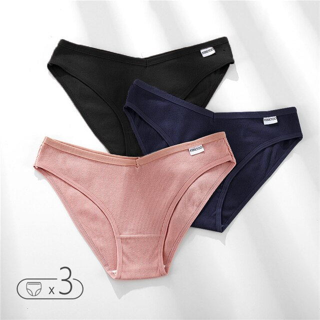 FINETOO Women's Panties Women's Cotton Briefs Female Underpants V Waist Brief Underwear Plus Size Pantys Lingerie M-4XL 3PCS/Set