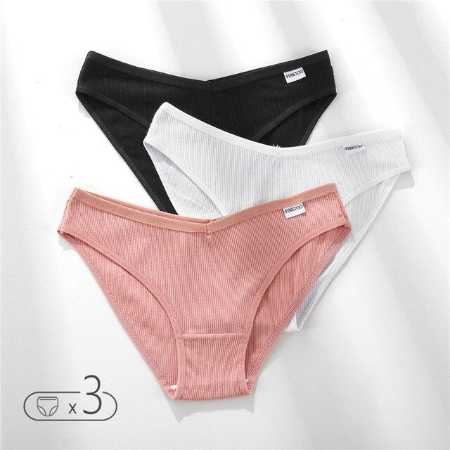 FINETOO Women's Panties Women's Cotton Briefs Female Underpants V Waist Brief Underwear Plus Size Pantys Lingerie M-4XL 3PCS/Set
