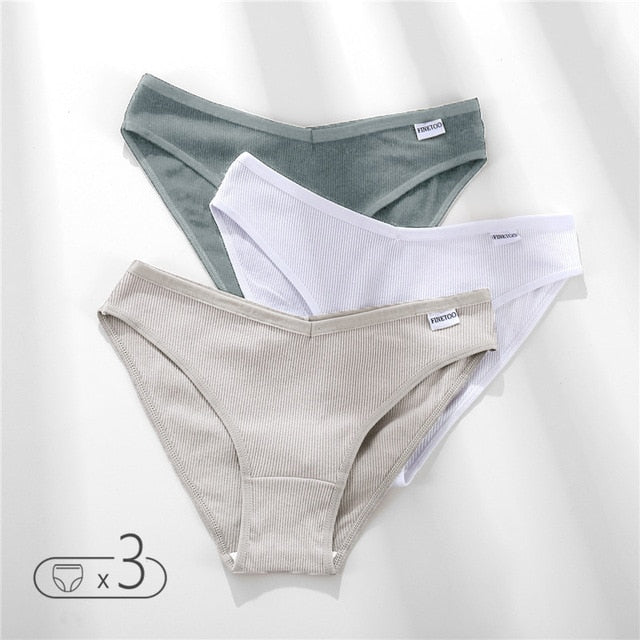 FINETOO Women's Panties Women's Cotton Briefs Female Underpants V Waist Brief Underwear Plus Size Pantys Lingerie M-4XL 3PCS/Set