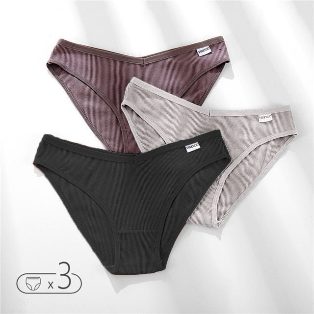 FINETOO Women's Panties Women's Cotton Briefs Female Underpants V Waist Brief Underwear Plus Size Pantys Lingerie M-4XL 3PCS/Set