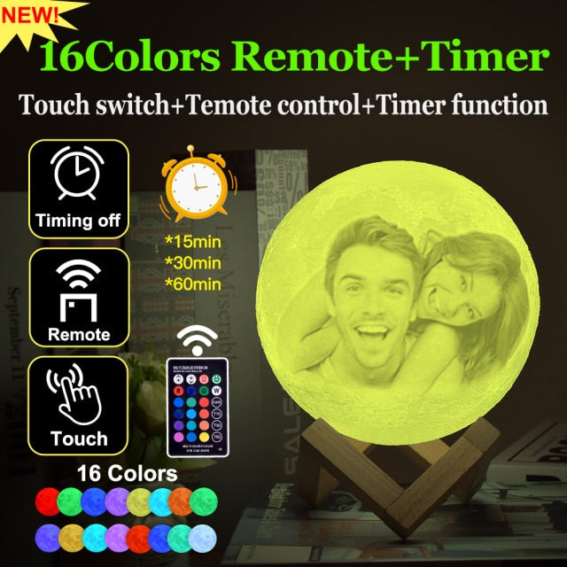 Customized Photo Moon Lamp Personalized Kids Wife's Gifts Night Light USB Charging Tap Control  2/3 Colors Lunar Light