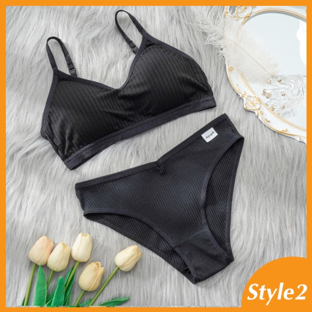 2PCS Bra Set Women Sexy Bralette Sexy Female Underwear Lingerie Basic Stretchy Tank Crop Top Ribbed Tops Girls Fashion Brassiere