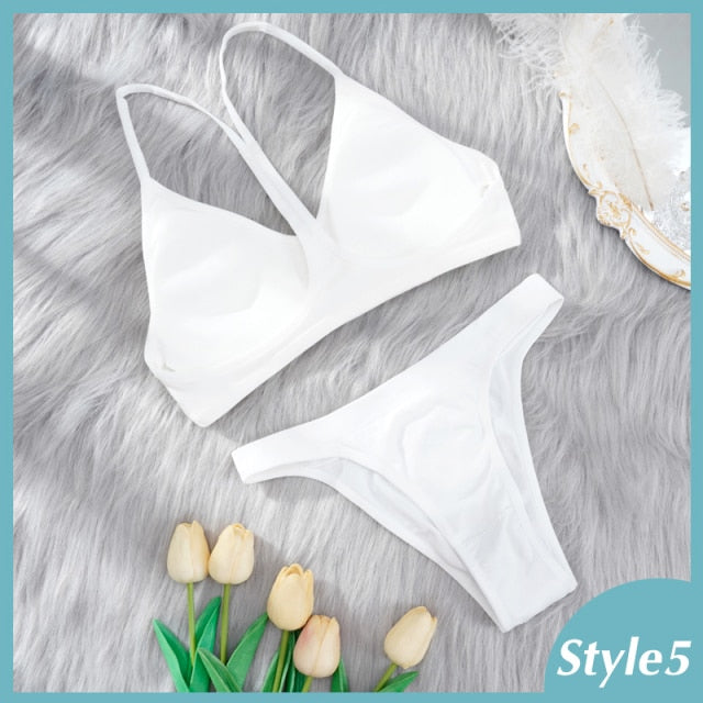2PCS Bra Set Women Sexy Bralette Sexy Female Underwear Lingerie Basic Stretchy Tank Crop Top Ribbed Tops Girls Fashion Brassiere