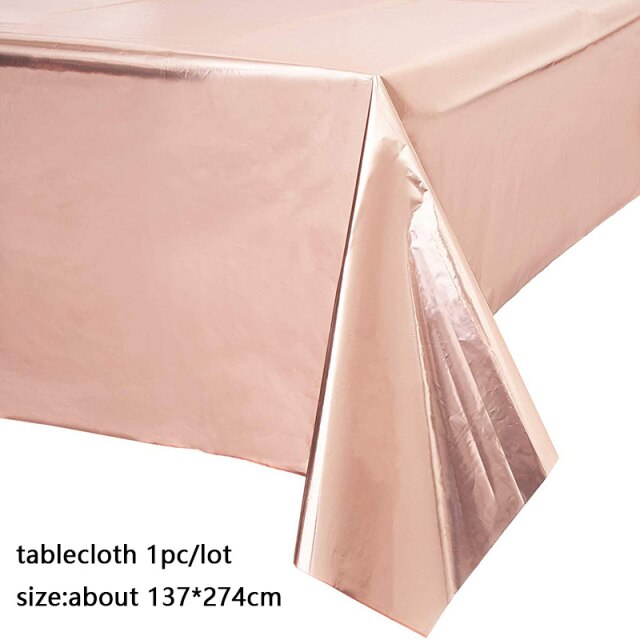 137*274cm Rose Gold Tablecloth Gold/silver Dot table cover for adult Happy Birthday Party Supplies Wedding decorations