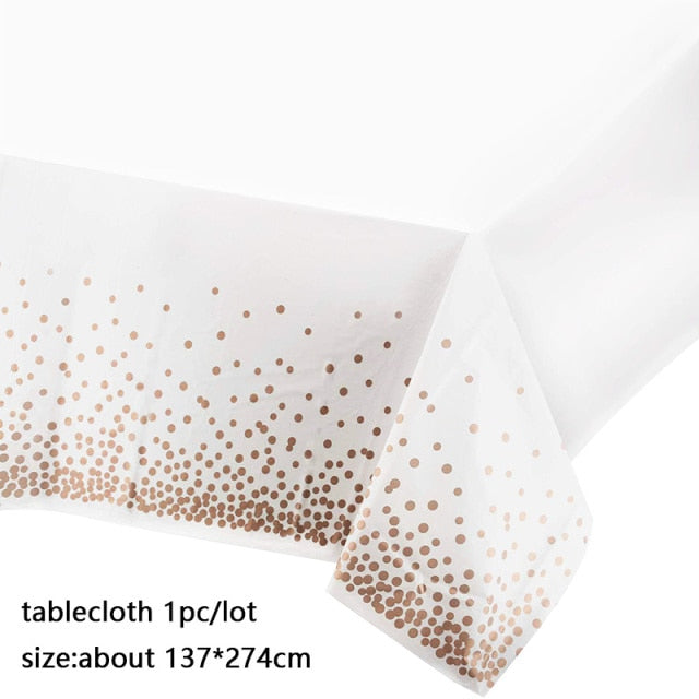 137*274cm Rose Gold Tablecloth Gold/silver Dot table cover for adult Happy Birthday Party Supplies Wedding decorations