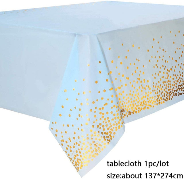 137*274cm Rose Gold Tablecloth Gold/silver Dot table cover for adult Happy Birthday Party Supplies Wedding decorations