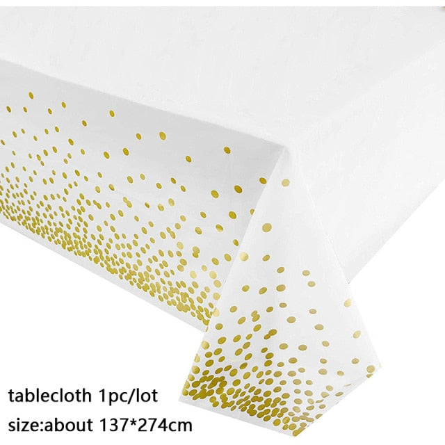 137*274cm Rose Gold Tablecloth Gold/silver Dot table cover for adult Happy Birthday Party Supplies Wedding decorations