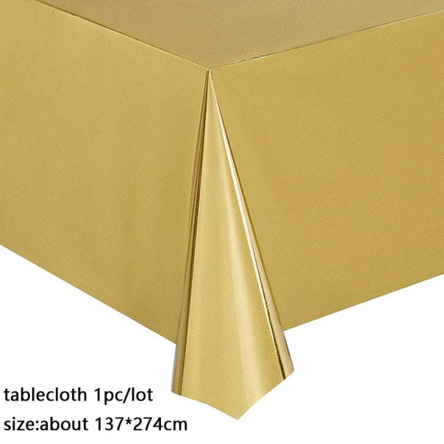 137*274cm Rose Gold Tablecloth Gold/silver Dot table cover for adult Happy Birthday Party Supplies Wedding decorations